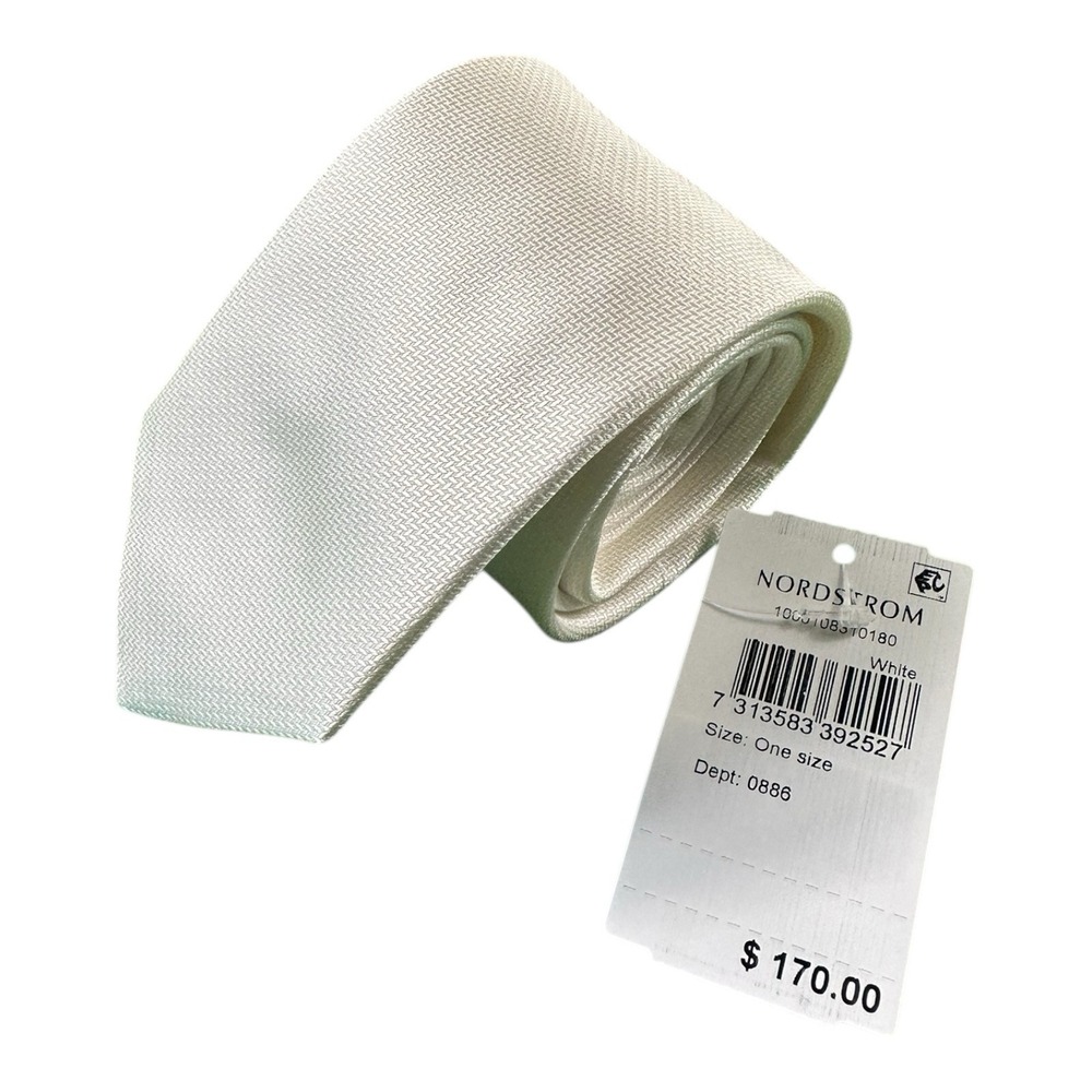 ETON Solid White Woven Pure Silk Mens Tie 3.25 Inch Width NWT Made in Italy